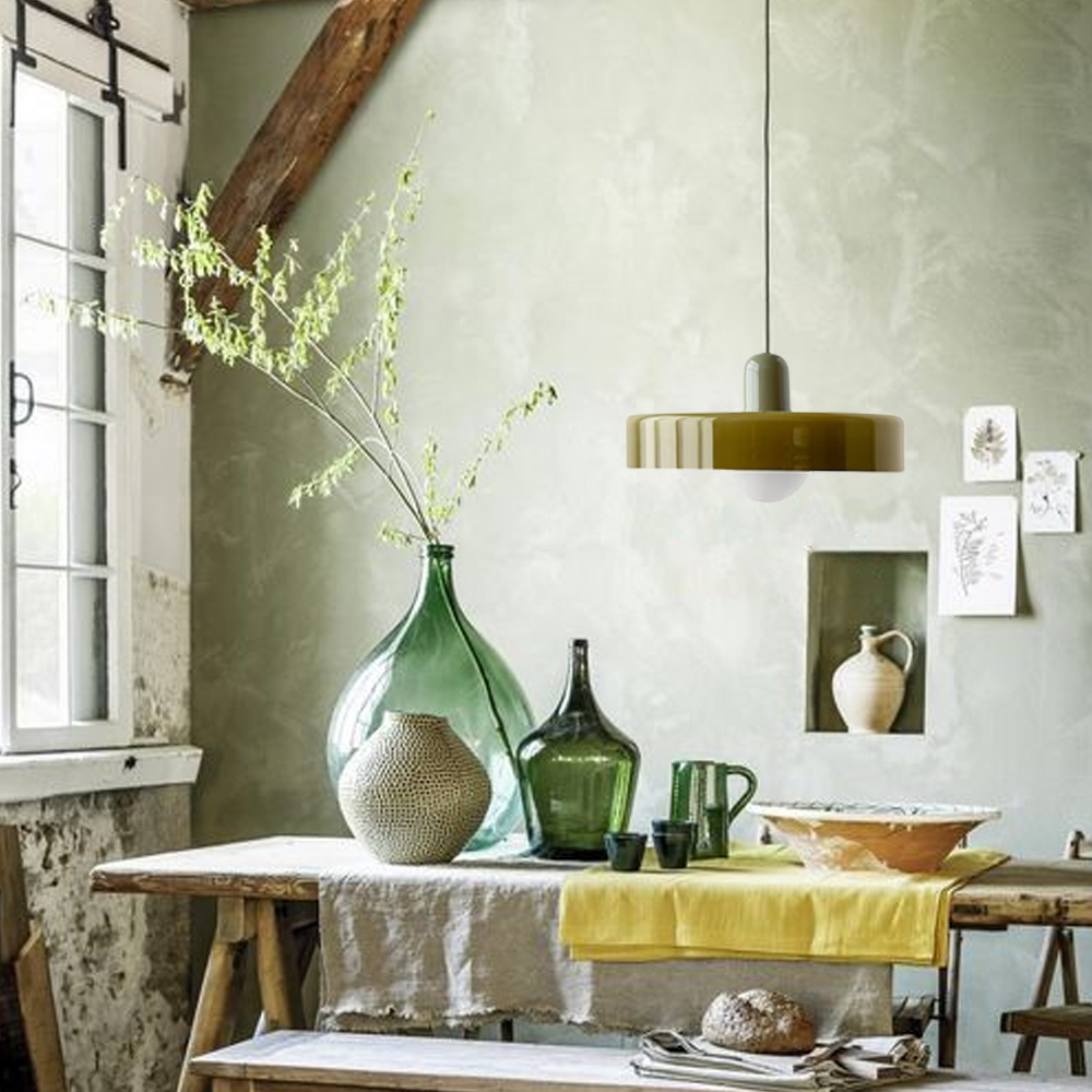 Nordic Vintage Green Medieval Lamp Danish Cream Wind Glass Pendant Light