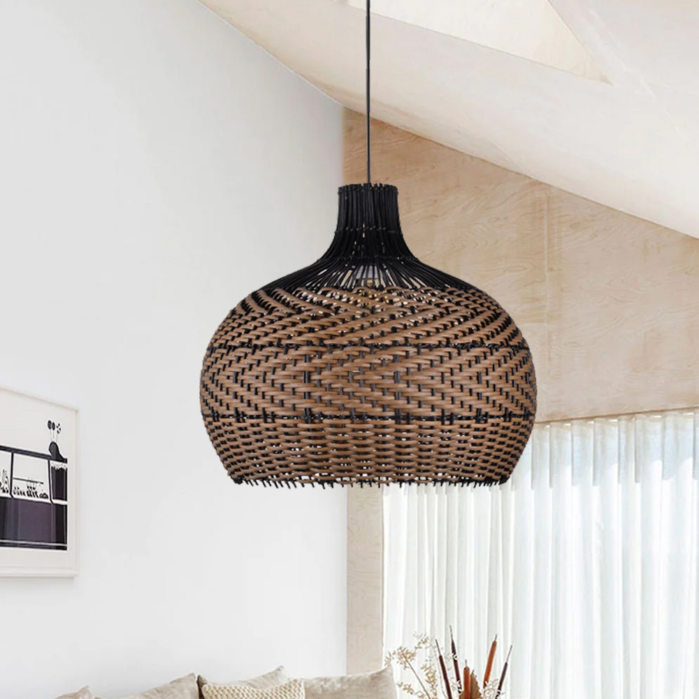 Handmade Black Brown Rattan Pendant Light For Dining Room Living Room