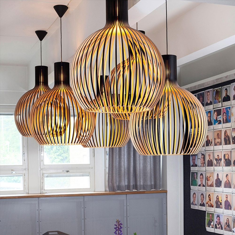 Dining Room Wooden Birdcage Pendant Light Fixtures