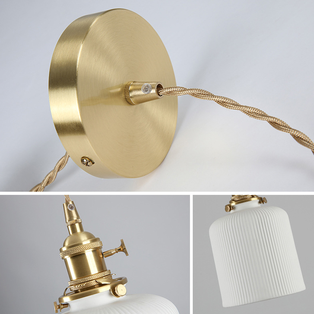 Nordic Luxury Mini Ceramic Pendant Light Japanese Brass Small Chandelier