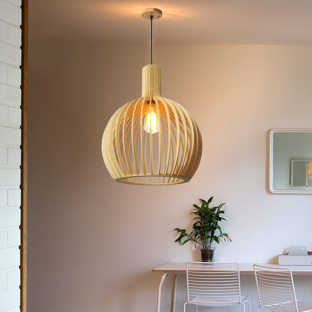 Dining Room Wooden Birdcage Pendant Light Fixtures