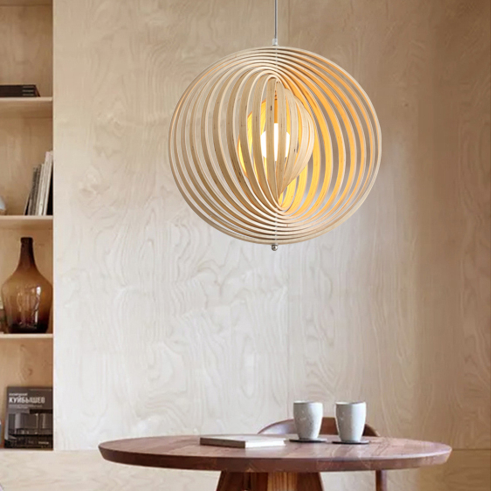 Danish Designer Rotating Wood Chandelier Nordic Dining Room Balcony Pendant Lamp
