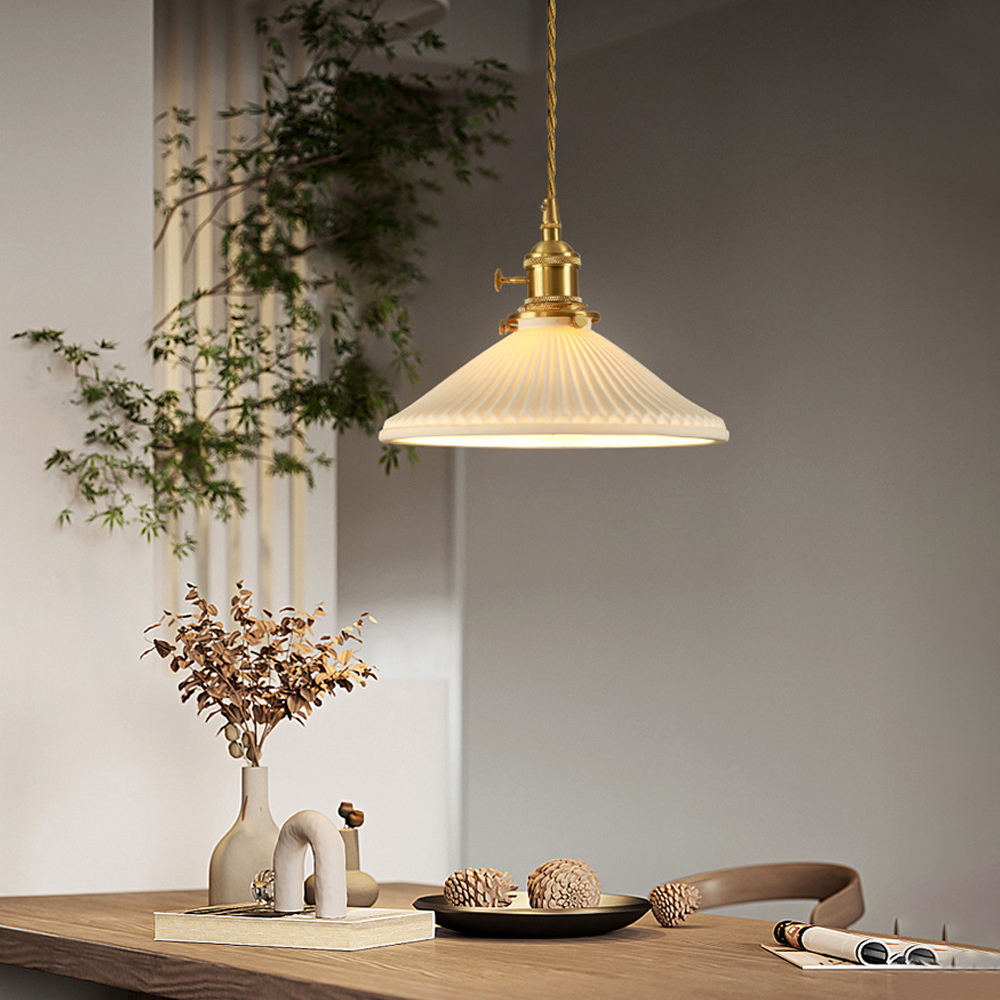 Nordic Luxury Mini Ceramic Pendant Light Japanese Brass Small Chandelier