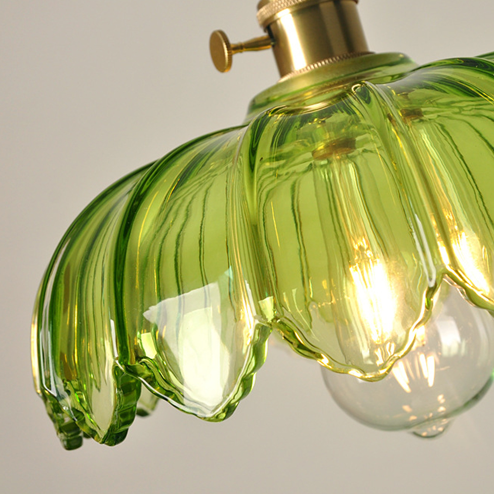 Vintage Green Copper Glass Chandelier Adjustable Pendant Light