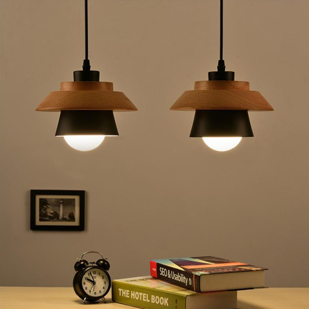 DIY Nordic Minimalism Wood Pendant Light Modern Mini Bedside Chandelier