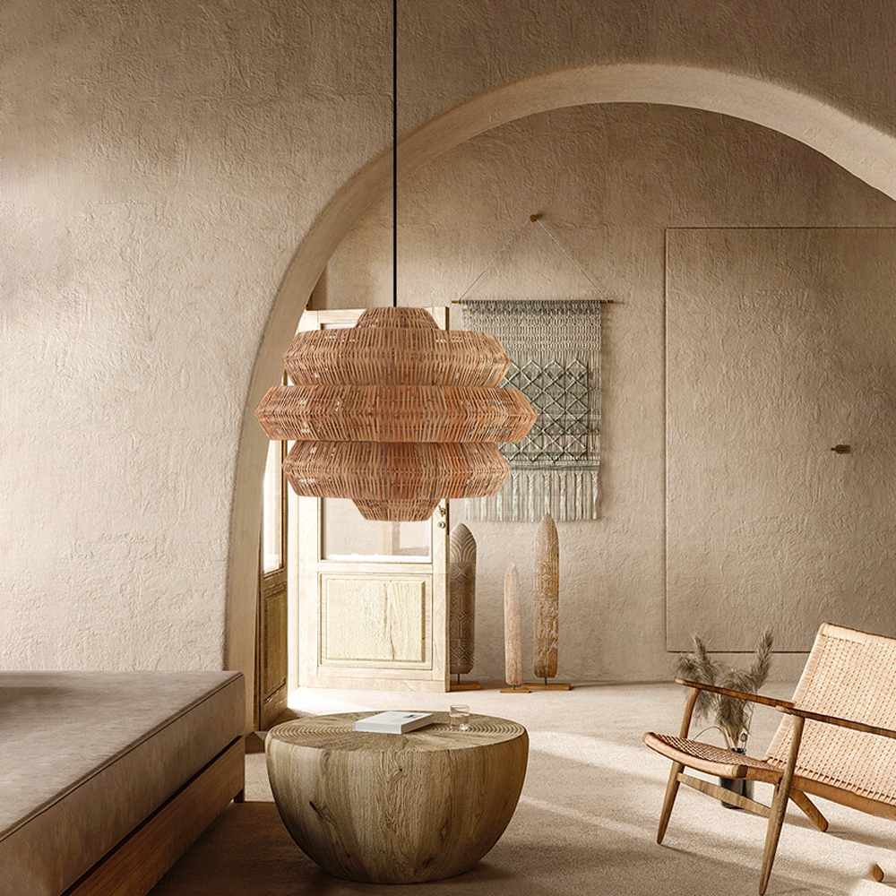 Oversize Rattan Chandelier For Spacious Space Wabi-sabi Retro Lighting fixture