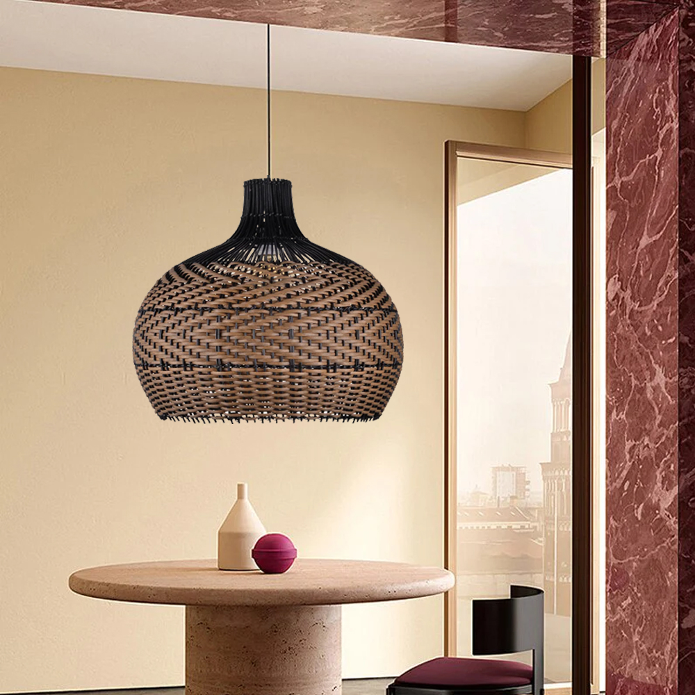 Handmade Black Brown Rattan Pendant Light For Dining Room Living Room