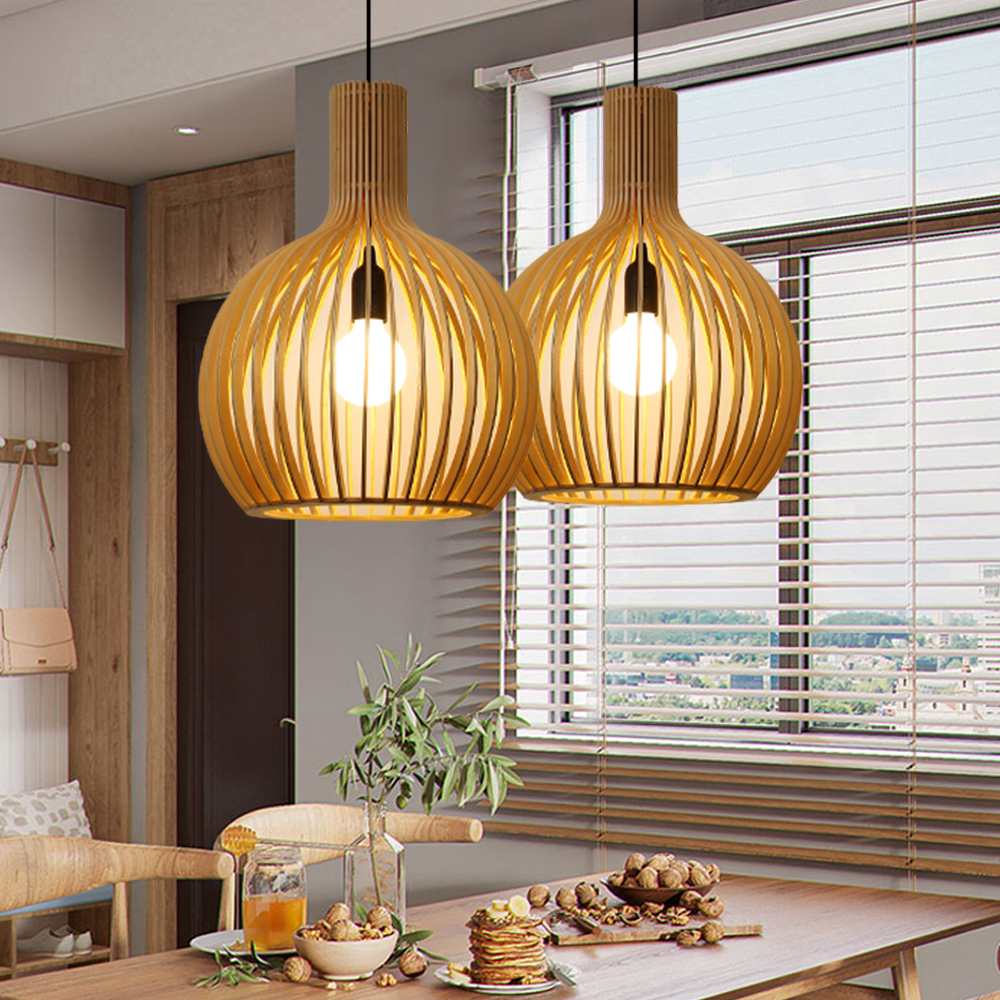 Dining Room Wooden Birdcage Pendant Light Fixtures