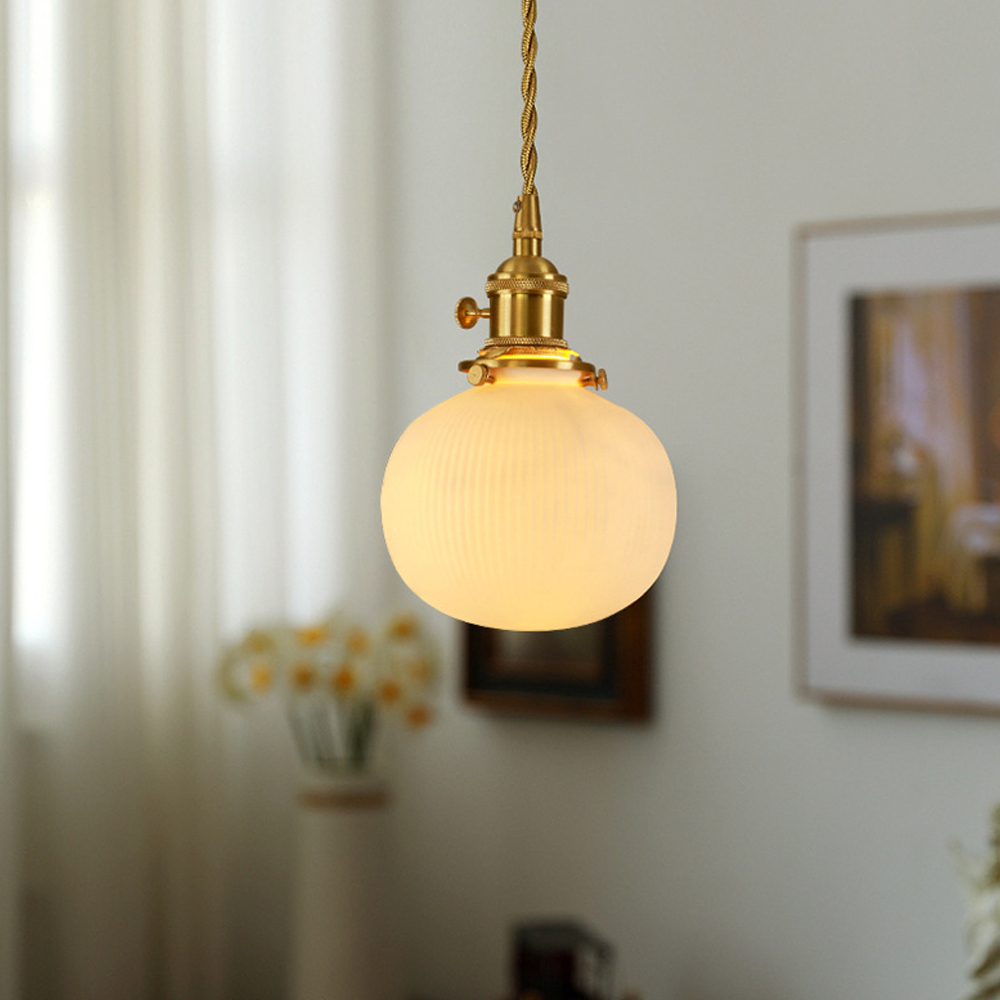 Nordic Luxury Mini Ceramic Pendant Light Japanese Brass Small Chandelier