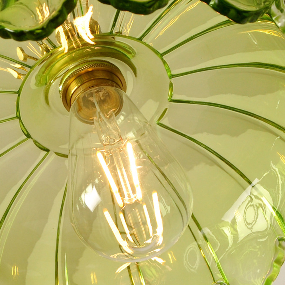 Vintage Green Copper Glass Chandelier Adjustable Pendant Light