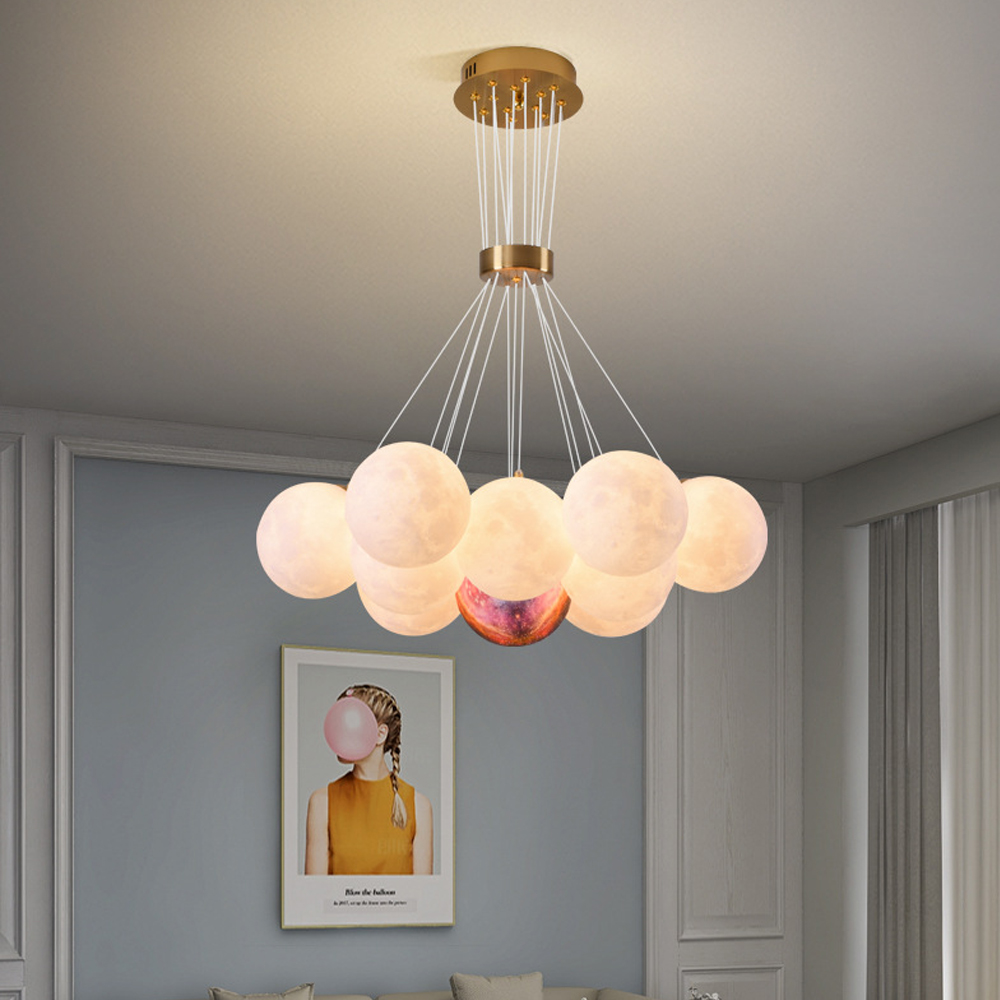 Nordic Children's Room Chandelier 3D Moon Bubble Ball Pendant Lamp