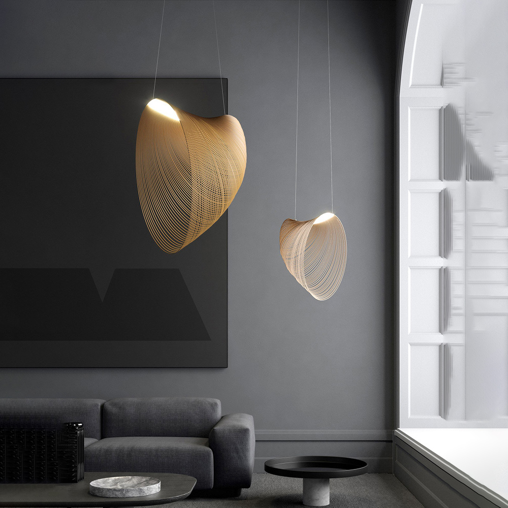 Nordic Modern Striped Chandelier Minimal Design Italian Light Wooden Lamp