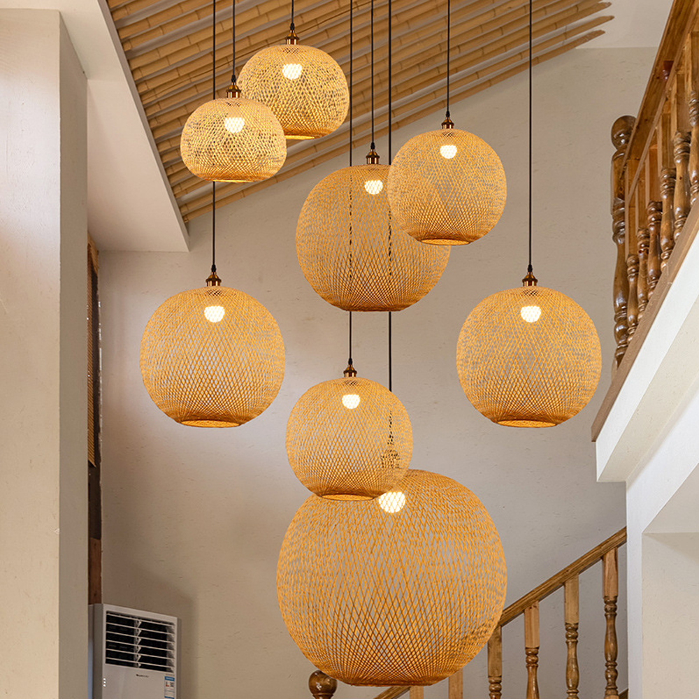 Southeast Asian Chandelier Bamboo Weaving Creative Stairwell Pendant Lamps