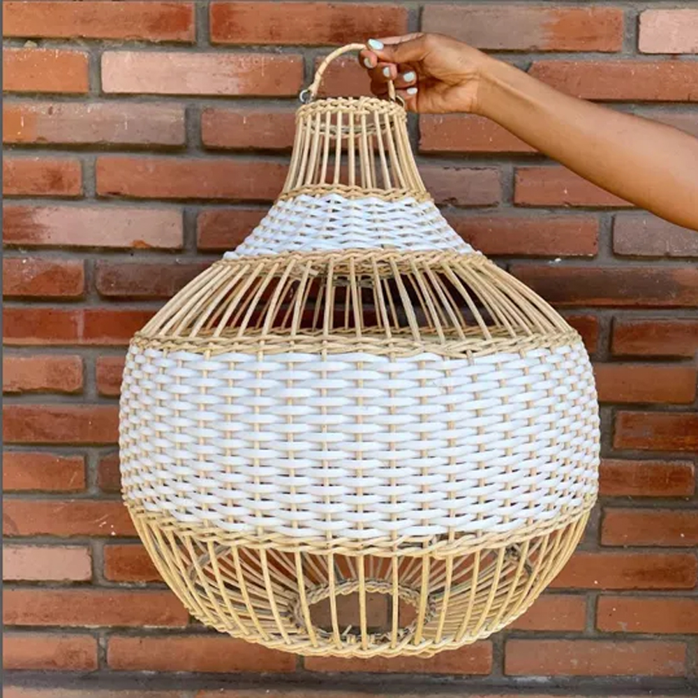 Handwoven White Rattan Pendant Light