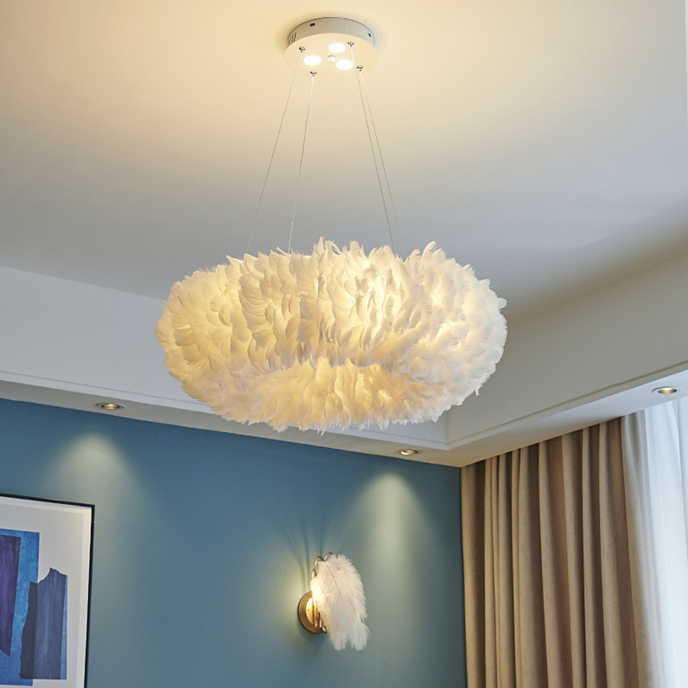 Home Decor Modern Feather Pendant Light Nordic Bedroom Chandelier