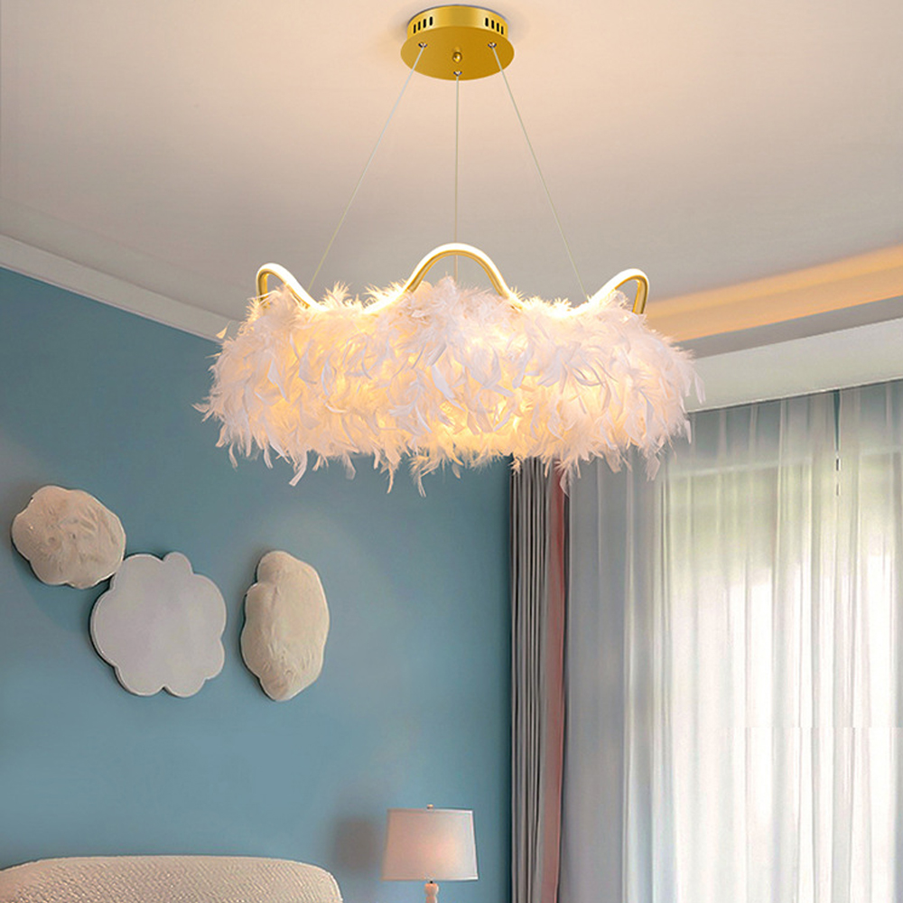 INS Creative Bedroom Crown Feather Chandelier Children's Room Lamps