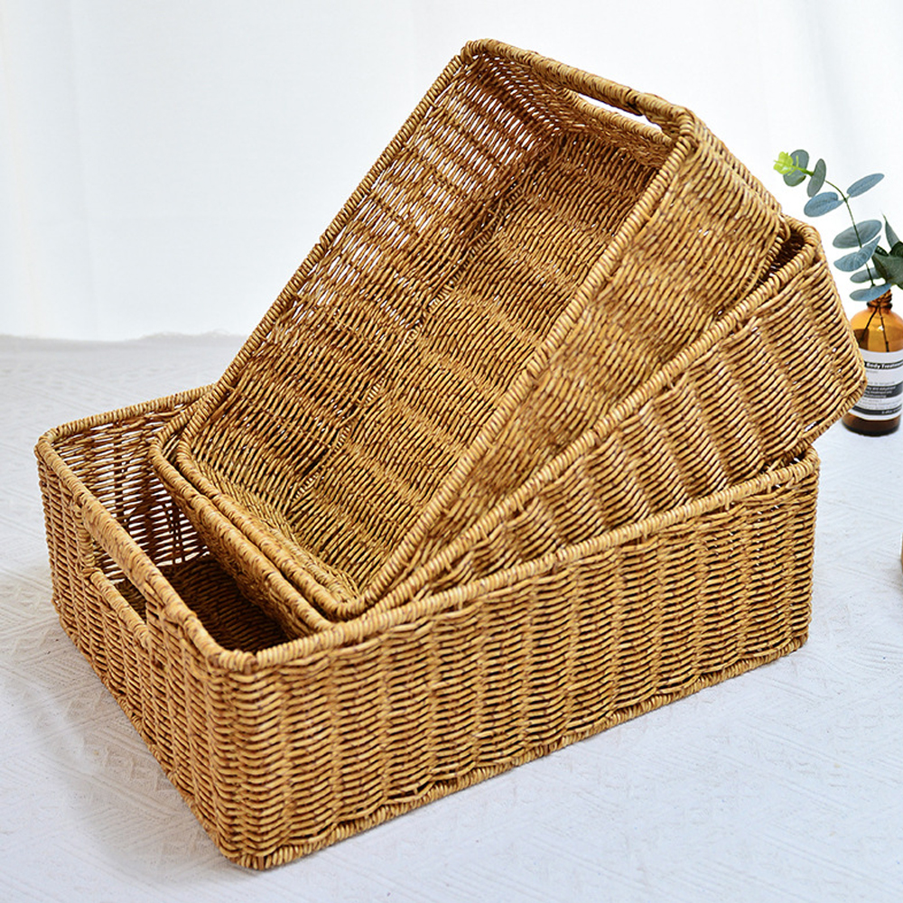 Handmade Rectangle Woven Rattan Tray Basket