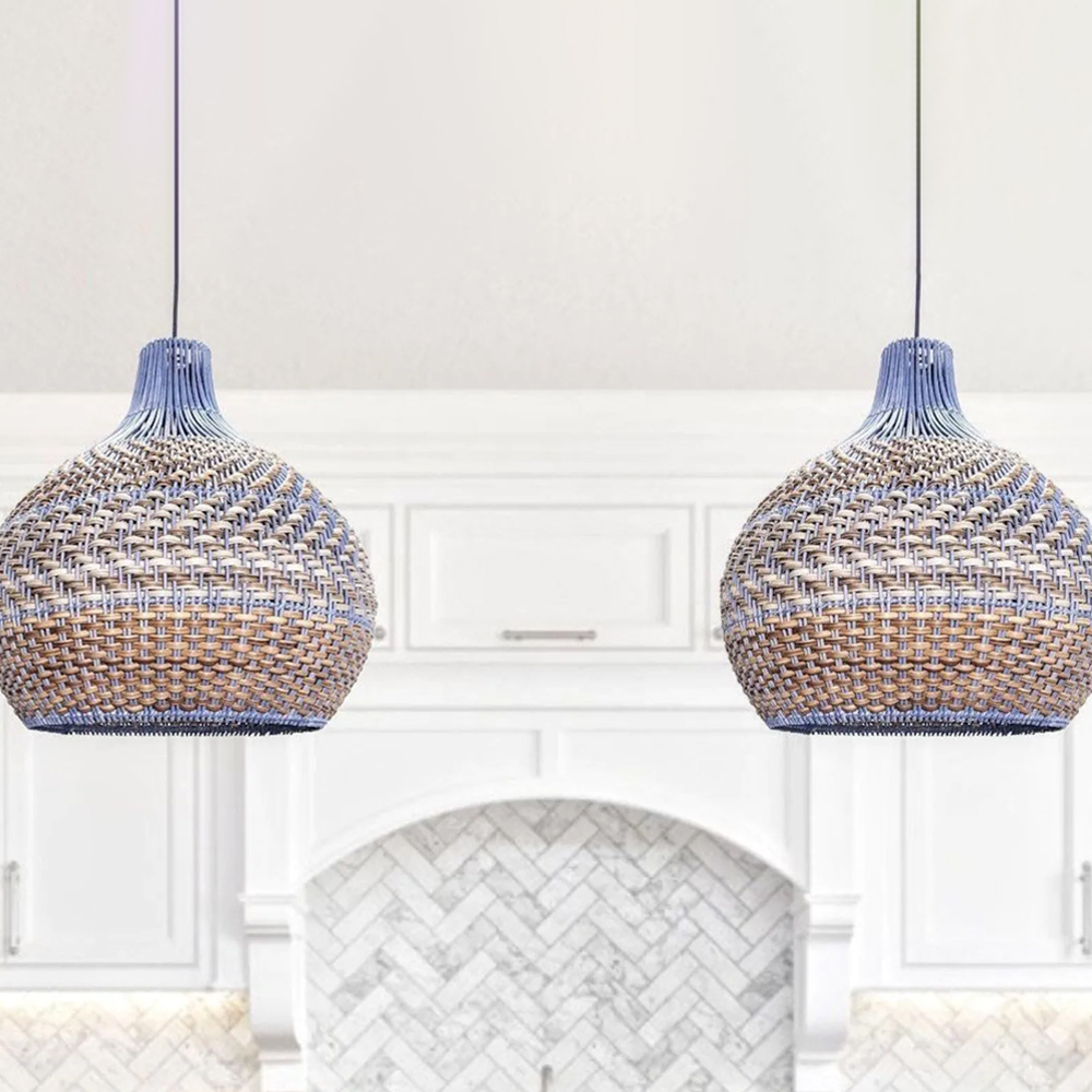 Hamptons Blue Rattan Pendant Light