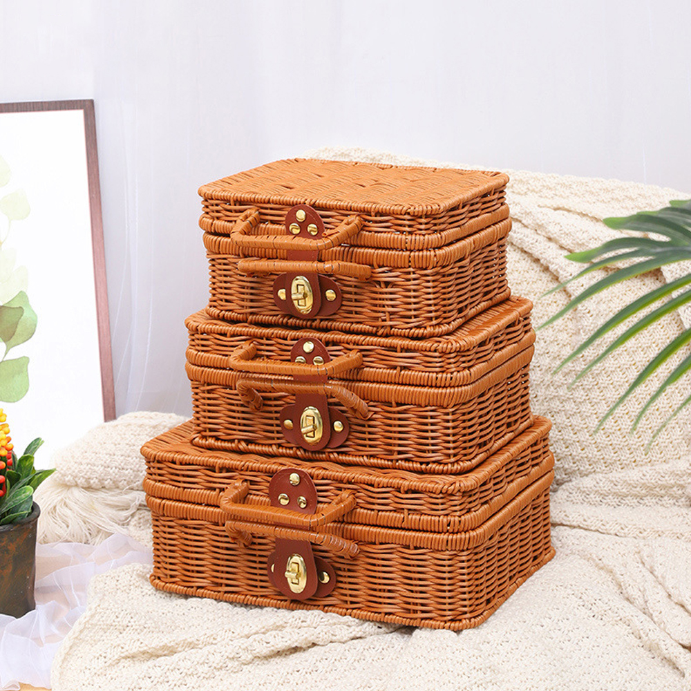 Woven Reinforced Rattan Box Gift Retro Packaging Cosmetic Organizer Storage Box