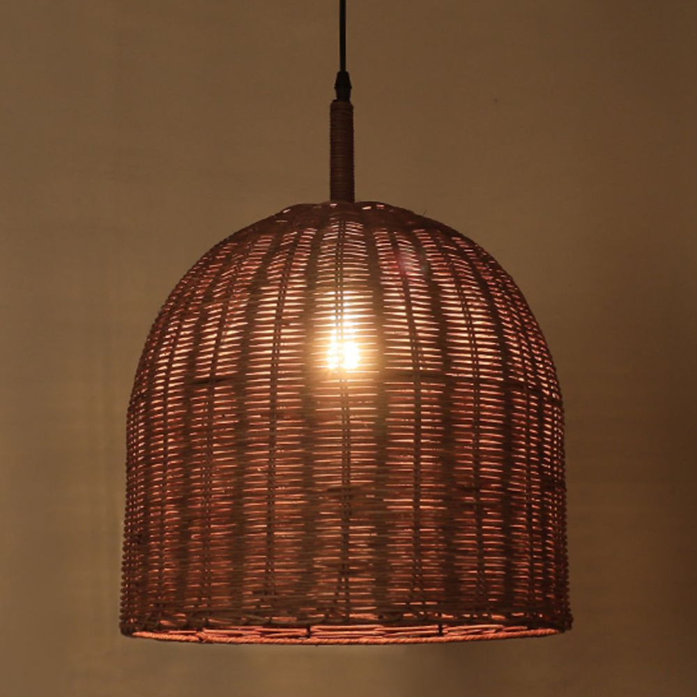 Brown Basket woven Rattan Pendant Light Wabi Sabi Lamp Shade
