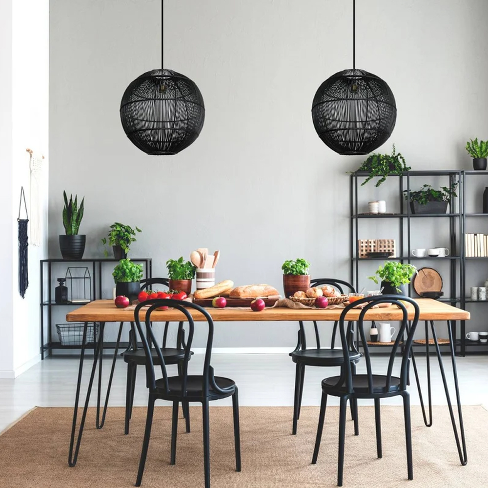 Abigail Woven Rattan Pendant Light Chic Black Ceiling Shade