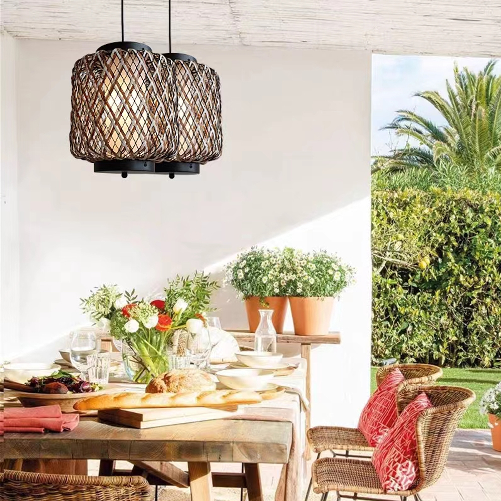 Outdoor Waterproof Lantern Chandelier Garden Balcony Rattan Decorative Lamps