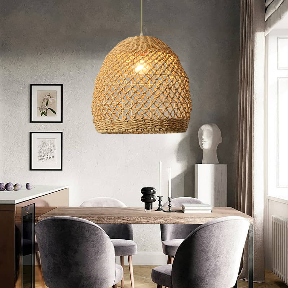 Wabi Sabi Style Designer Rattan Dining Room Pendant Chandelier Retro Lamps