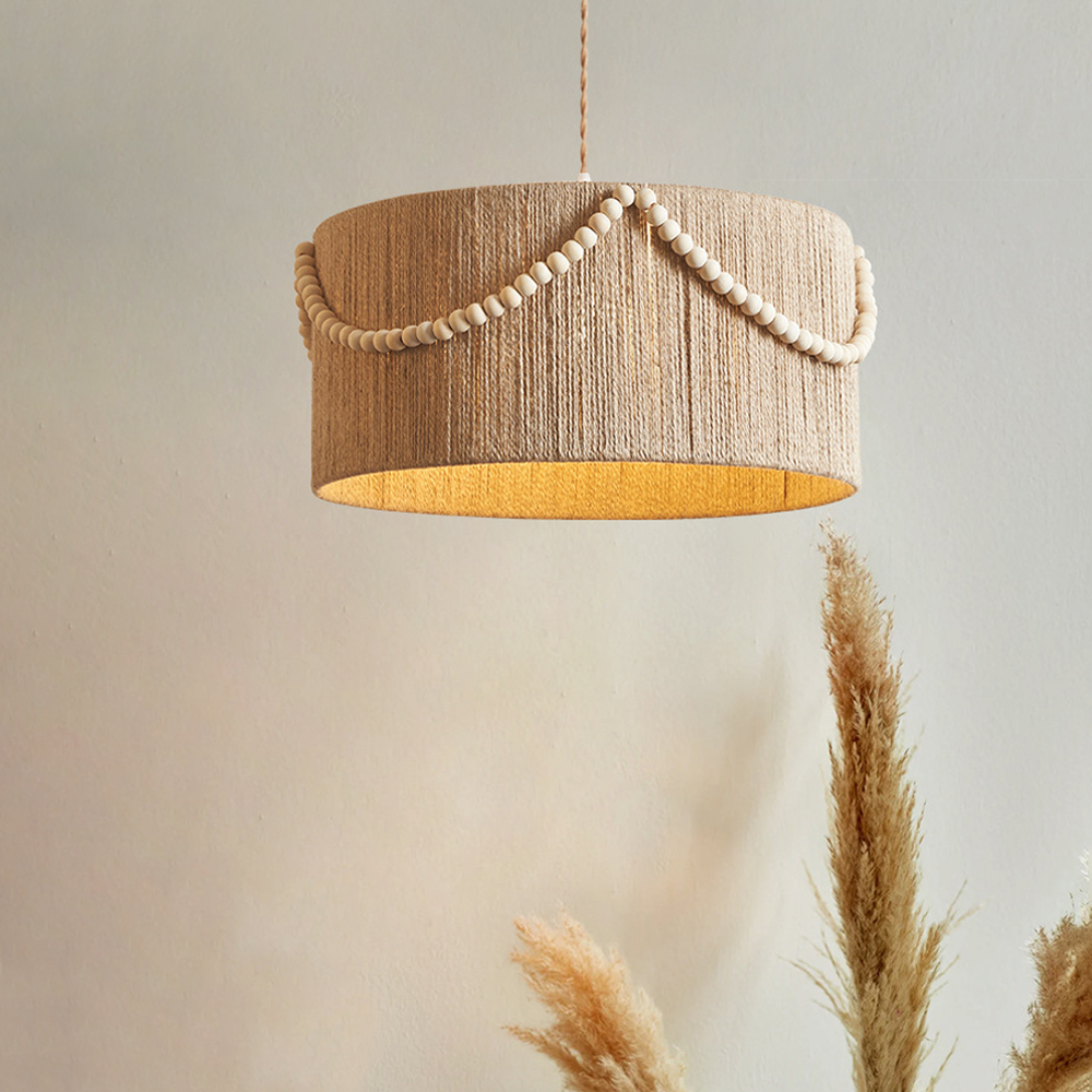 Bohemian Vintage Hemp Rope Chandelier Feature Dining Room Ceiling Lamp