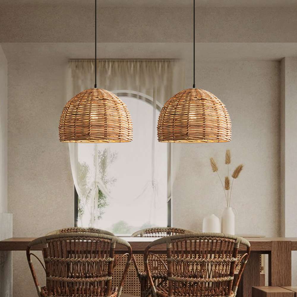 Vintage Rattan Chandelier Wabi Sabi Table Lamp Home Living Room Pendant Light