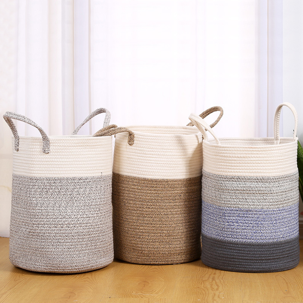 Cotton Rope Woven Laundry Basket Houseware Toy Storage Bag