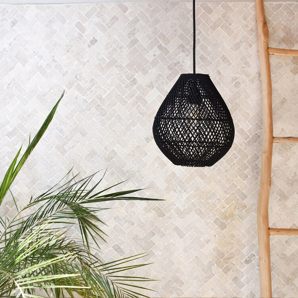 Kitchen Island Handmade Small Rattan Pendant Light Black Woven Light F