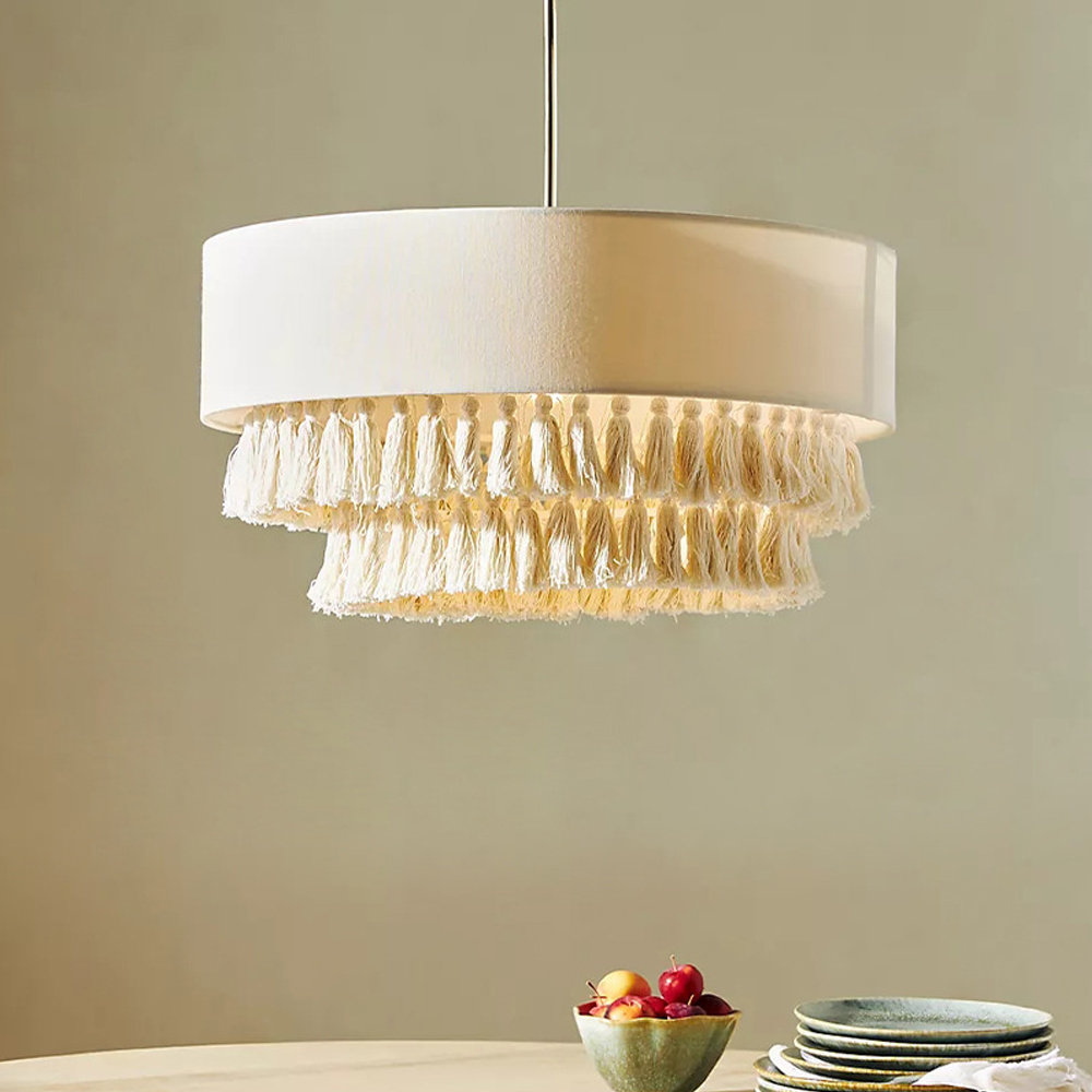 Bohemian Hemp Rope Tassel Chandelier Creative Bedroom Fabric Ceiling Lamp