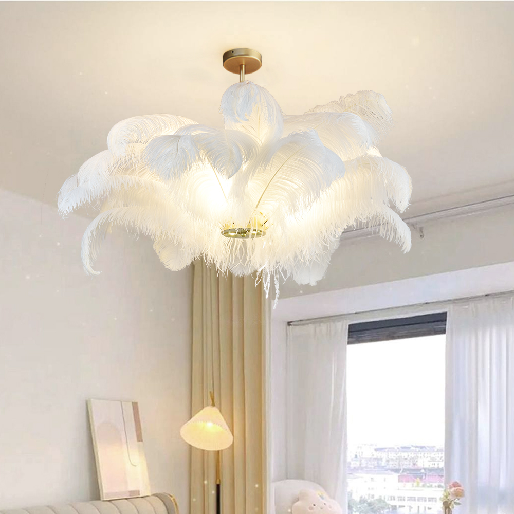 Nordic Living Room Feather Chandelier Modern Princess Bedroom Pendant Ceiling Light Fixtures