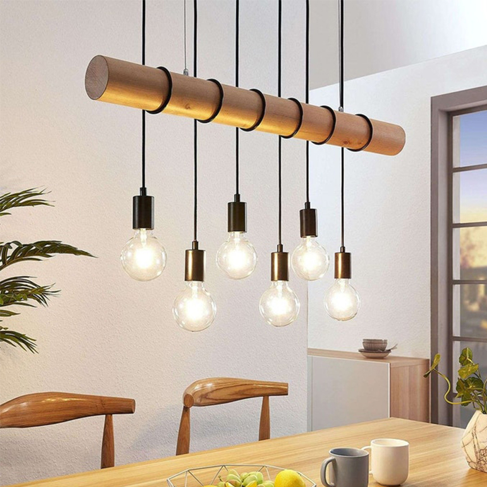 Modern Minimalist Wood Pendant Light Restaurant Table Multi-head Log Chandelier