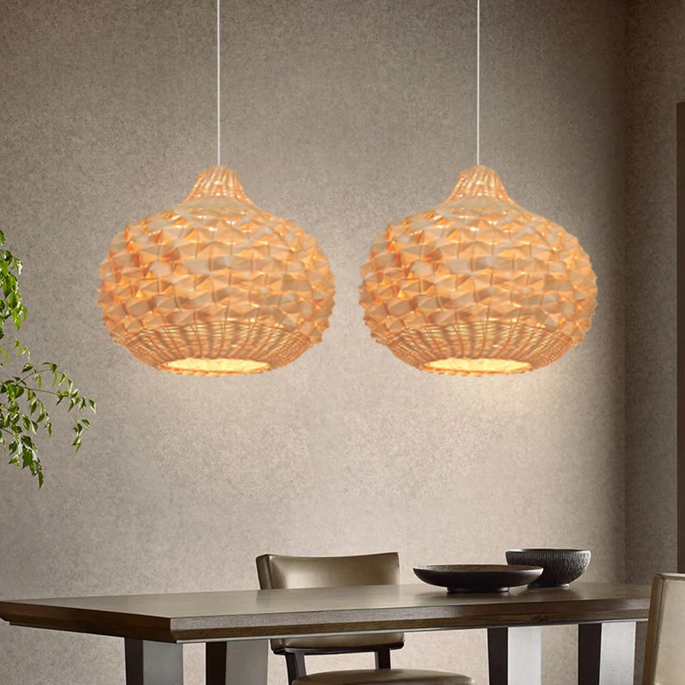 Hand-Woven Rattan Pendant Lampshade Wicker Chandelier
