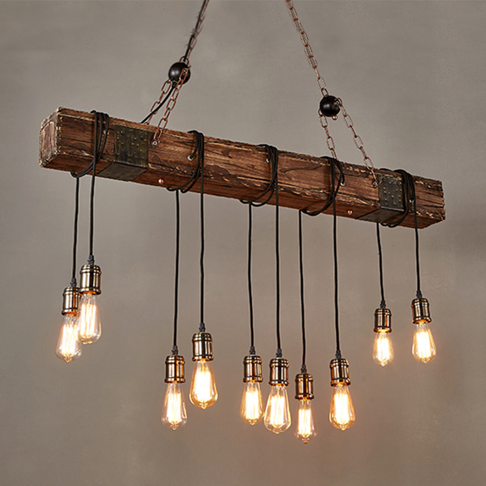 American Retro Industrial Wood Pendant Light Restaurant's Chandelier