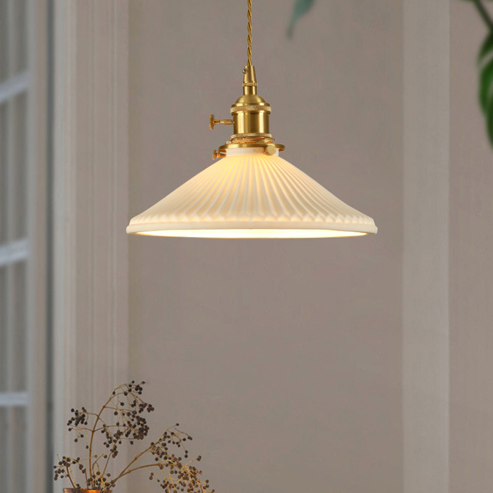 Nordic Luxury Mini Ceramic Pendant Light Japanese Brass Small Chandelier