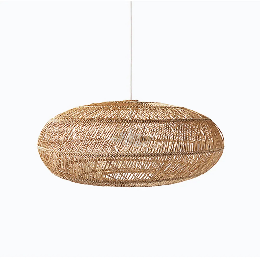 Hand-Woven Rattan Pendant Light Shade Dining Room Hanging Lamp