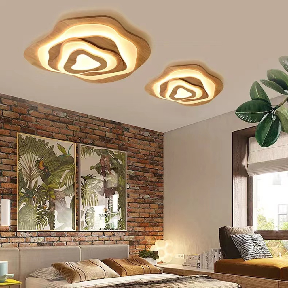 Japanese Flower Ceiling Lamp Solid Wooden Chandelier For Bedroom