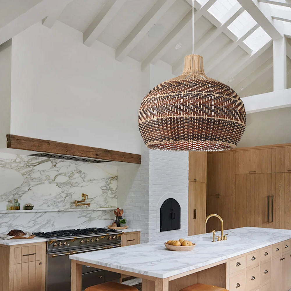 Dramatic Kitchen Islands Rattan Pendant Light Handmade Chandelier