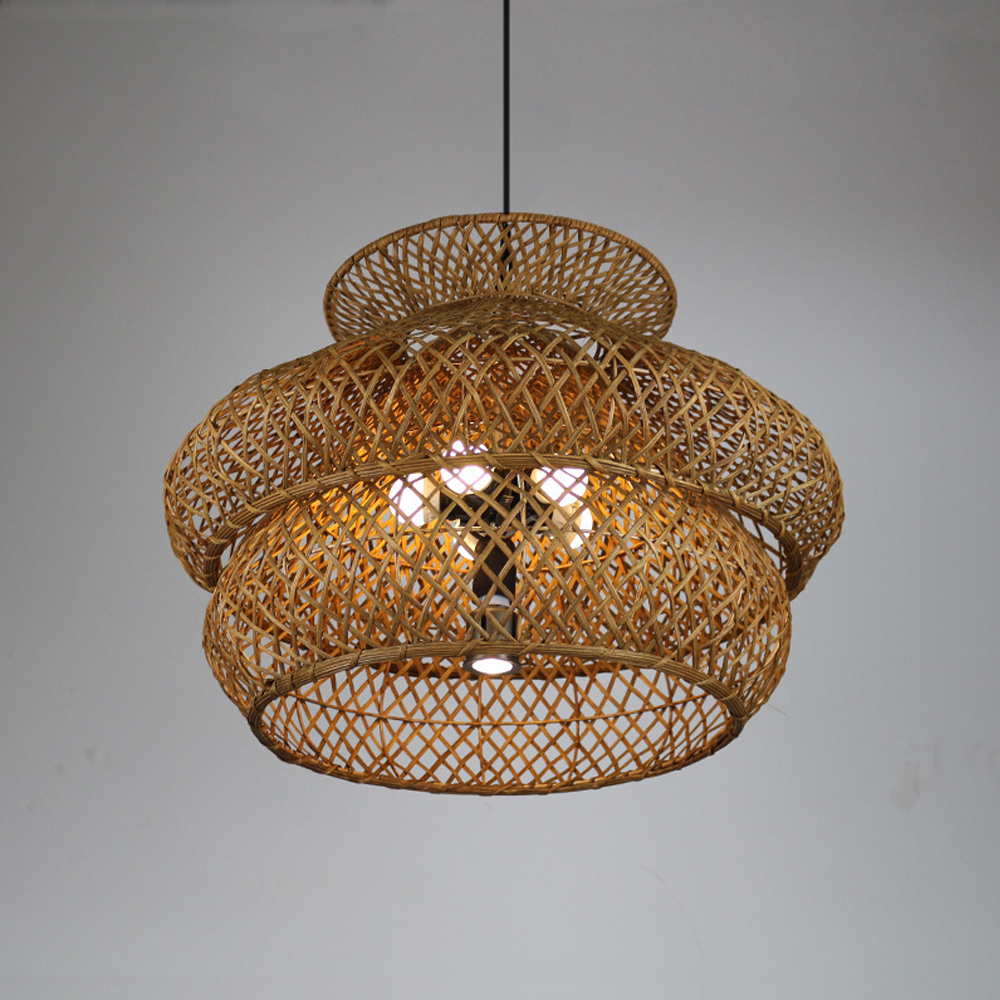 Farmhouse Pastoral Rattan Chandelier Living Room Retro Rattan Lamp Creative Art Lighting