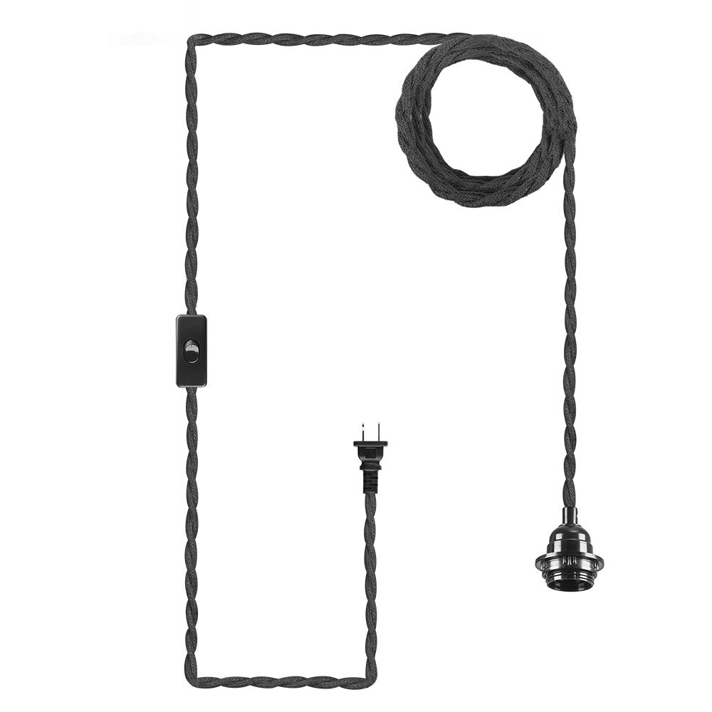 UL Listed Retro Industrial Black Cord Rope DIY Pendant Light Kit with Switch Plug
