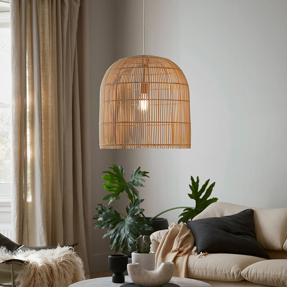 Japanese Log Style Rattan Light Fixture B&B Living Room Rattan Art Woven Chandelier
