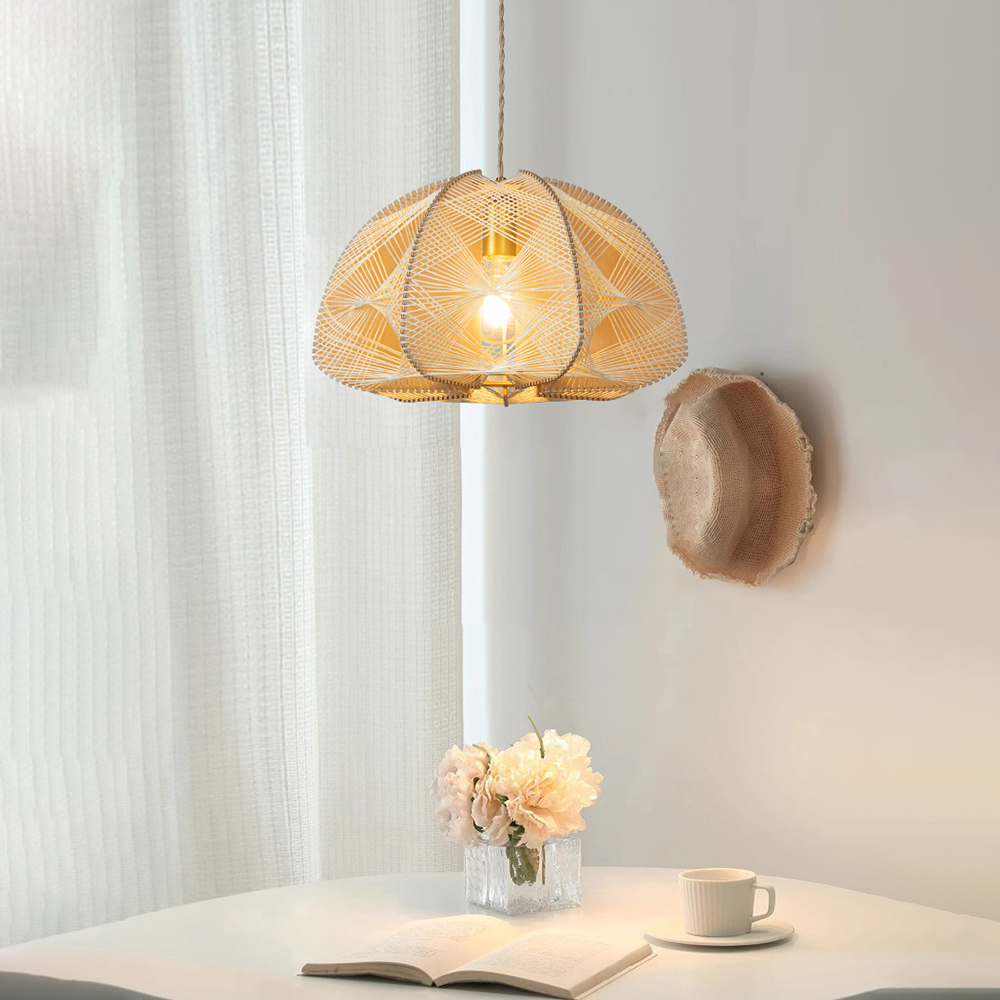 French Vintage Rope Pendant Light Fixture Living Room Wooden Chandelier