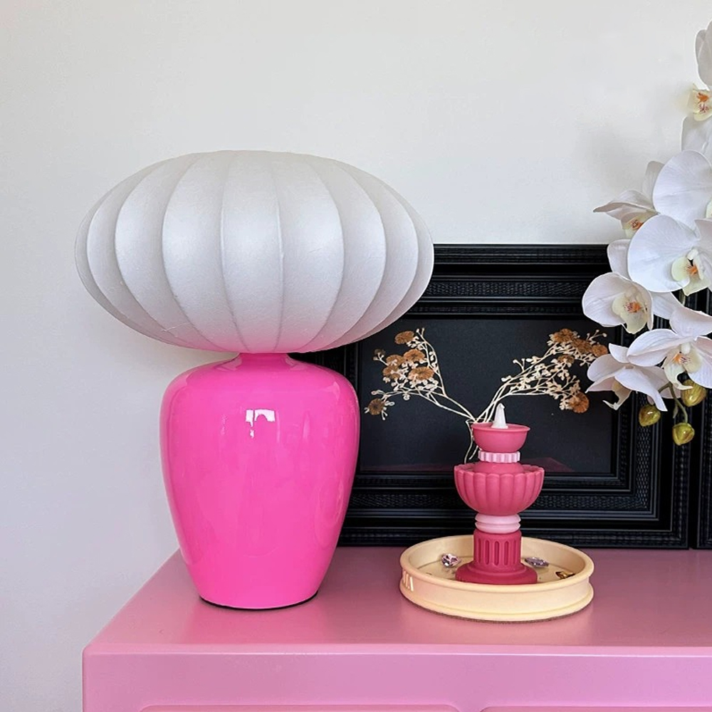 Barbie Pink Ceramic Table Lamp Nordic Bedroom Silk Bedside Lamp