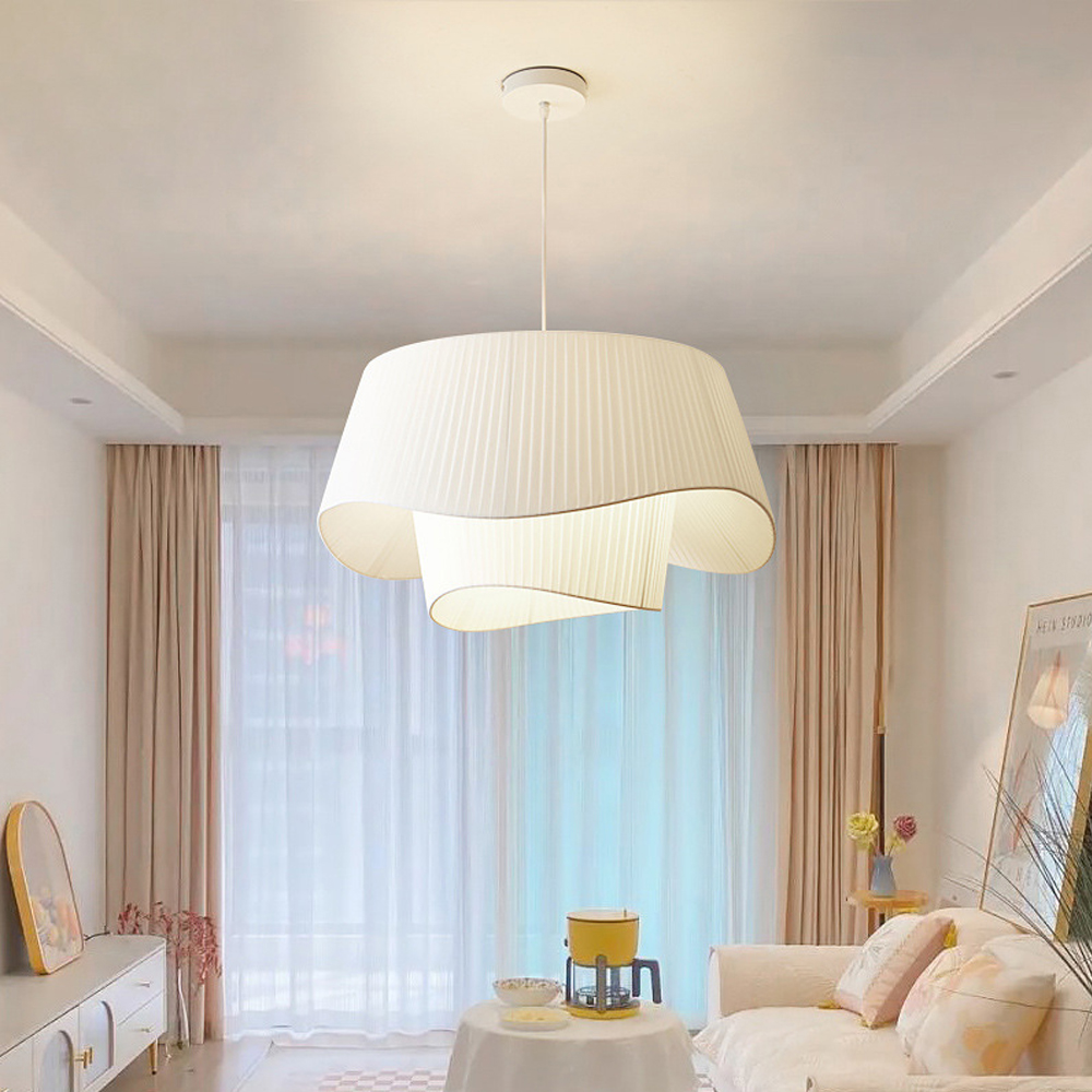 Bohemian Cream Living Room Fabric Pendant Light Makeover Home Decor Lamp