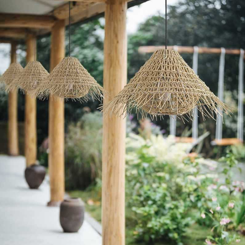 Outdoor Waterproof Rattan Pendant Light Courtyard Garden Scenic Hanging Tree Lamp