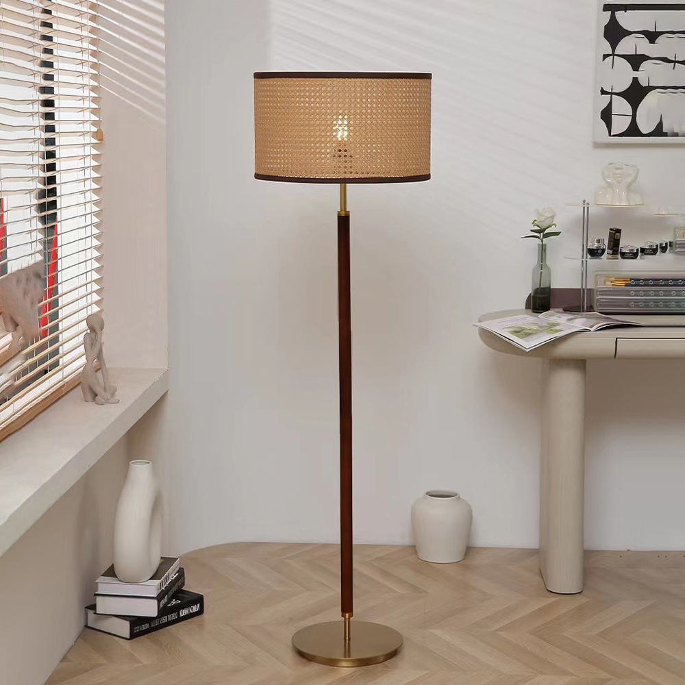 Wabi Sabi Style Living Room Floor Lamp Rattan Retro Personality Wood Art Lamp
