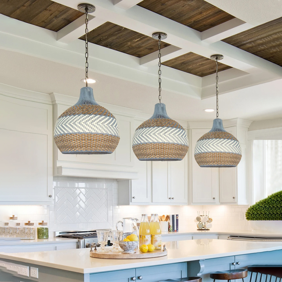Courtland Blue Rattan Pendant Light Interior Designer Recommended Lamp