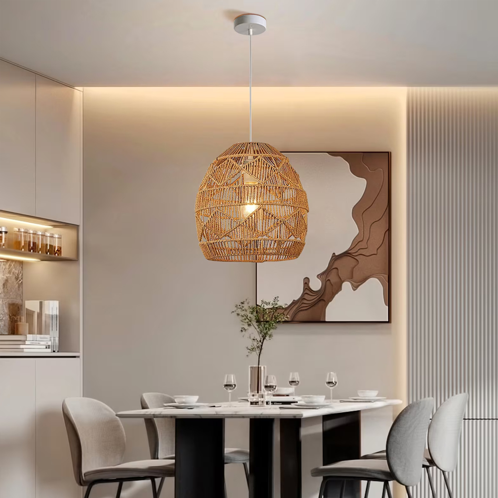 Hand-woven Hanging Lamp Farmhouse Vintage Rope Pendant Light Nordic Home Decor Chandelier